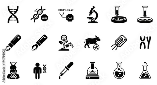 Collection of Science and Laboratory Icons Featuring Various Equipment and Symbols