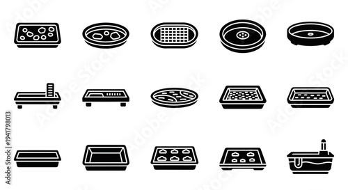 Collection of various kitchen appliance icons displayed in a grid on a white background