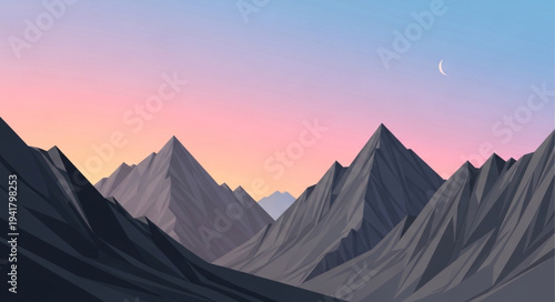 Majestic Mountain Range with Sharp Peaks and Clear Sky.