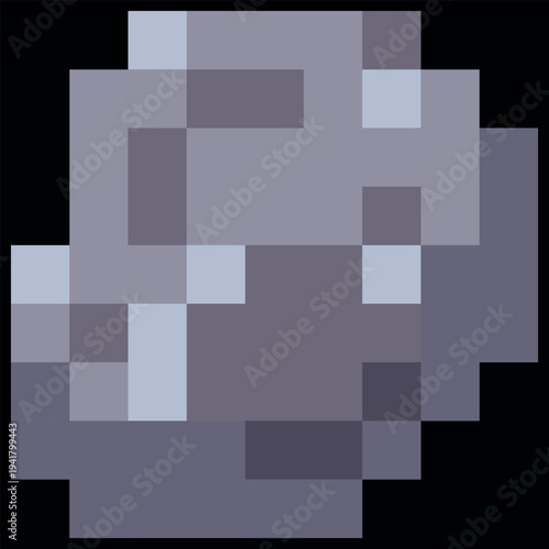 A pixelated meteorite or rock fragment, gray, 8-bit.