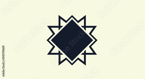 A black and white geometric shape with a starburst design on a pale yellow background, Generative AI.