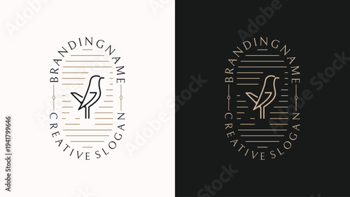 Elegant Minimalist Classic Bird Logo Symbol Template with Linear Lines for Modern Creative Business Branding