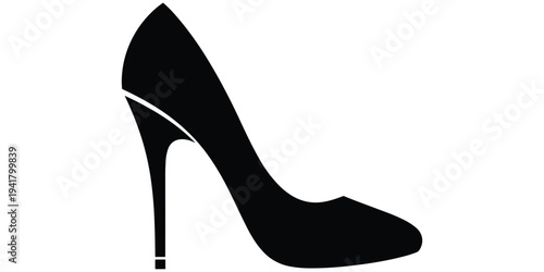 High heel shoe silhouette illustration, black white fashion design, elegant footwear motif artwork, feminine style symbol, decorative motif, flat vector drawing
