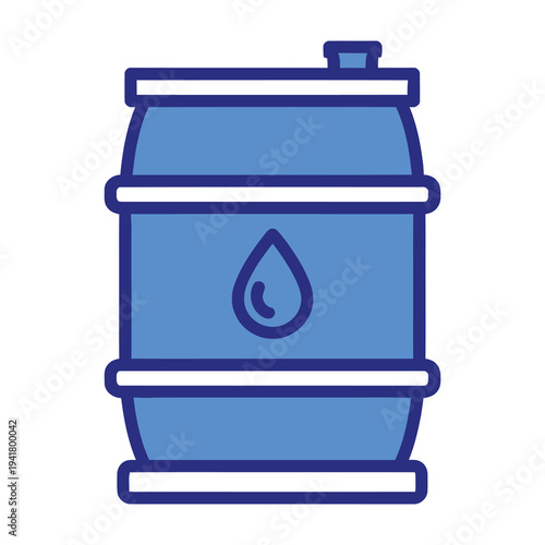 Blue barrel icon with water drop symbol on white background storage container illustration liquid storage tank graphic design element