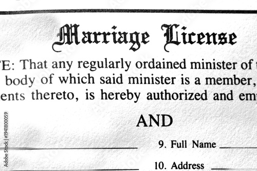 View of a Marriage License or Certificate Preparing for Records of Official Wedding