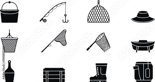 Black and white fishing bucket on white background