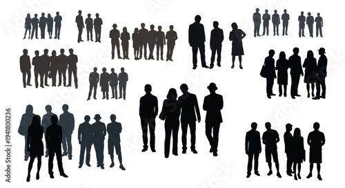 Silhouetted Crowds - Diverse Groups of People Standing Together.