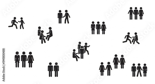 Diverse groups of people interacting and socializing in various settings.