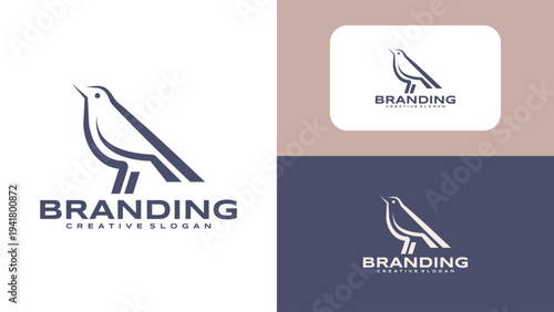 Modern Minimalist Bird Logo Illustration Template with Elegant Lines for Creative Business Branding Identity