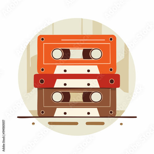 Vintage cassette tapes stacked in a retro-style illustration