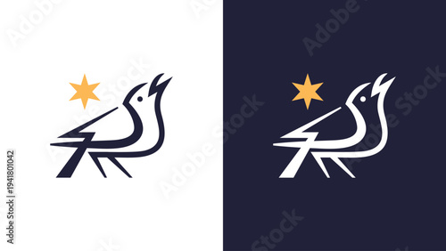Chirping Bird Vector Icon Template Modern Linear Style Geometric Star Combination