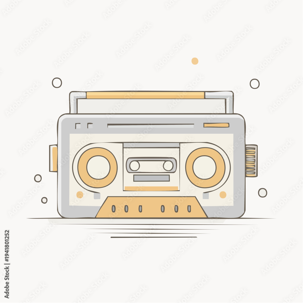 Obraz premium Retro boombox cassette player illustration, vintage music and audio technology