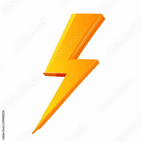 Dynamic 3D lightning bolt icon in bright yellow-orange, symbolizing electric power, speed, and energy concepts