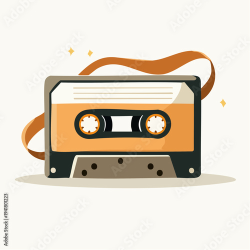 Retro Audio Cassette Tape Illustration Evoking Nostalgia for Classic Music Recording Technology and Vintage Sound Experience