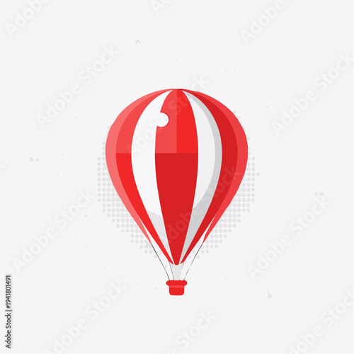 Red and white hot air balloon floating in the sky with a subtle dotted pattern background