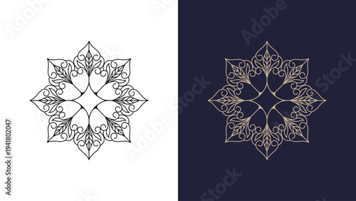 Classic Style Symmetrical Floral Decorative Elements for Wedding Invitations and Batik Ornaments
