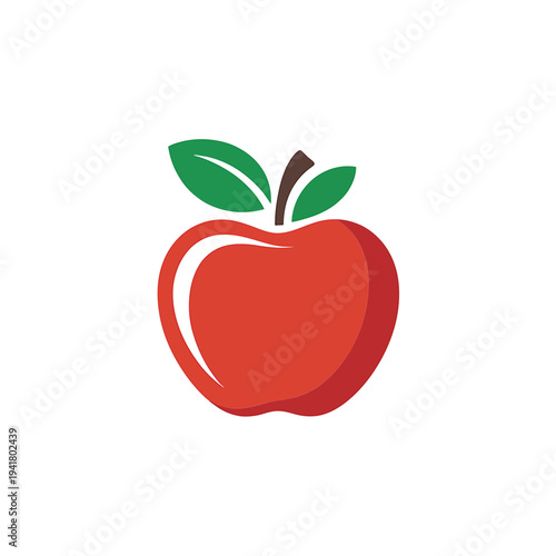 A simple illustration of a bright red apple with green leaves