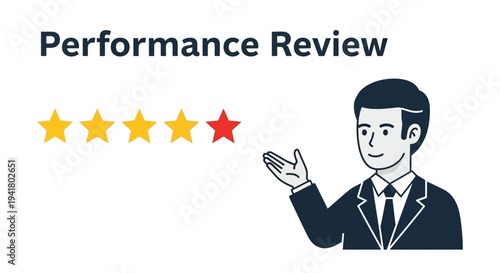 Performance review with star ratings and a presenting man silhouette