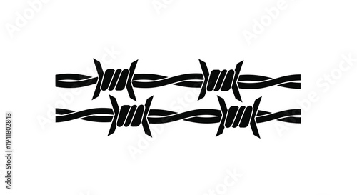 Black barbed wire design repeated across a white background silhouette