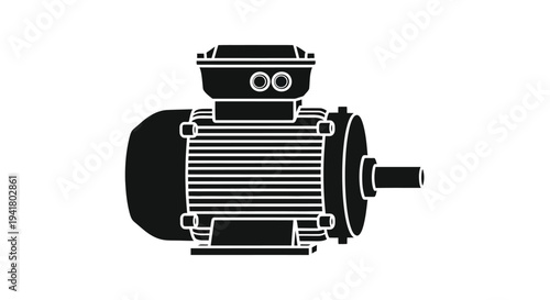 Detailed electric motor illustration in black a striking silhouette