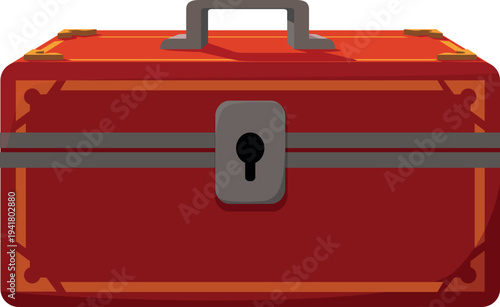 Vintage wooden closed chest vector flat illustration, cartoon magic illusion stuff, game magician props, treasure crate