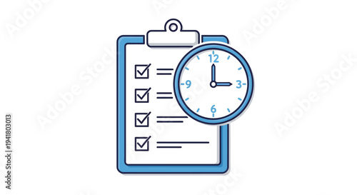 Time management concept with checklist and clock illustration silhouette