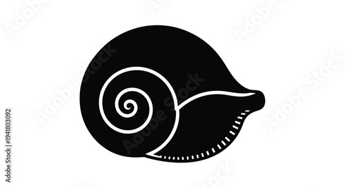 A black silhouette of a snail shell with white outline, Generative AI.