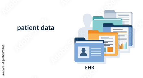 Patient data visualization with folders and a human figure silhouette