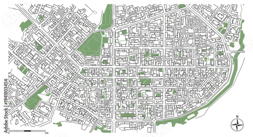 Detailed City Plan Depicting Urban Layout and Green Spaces.
