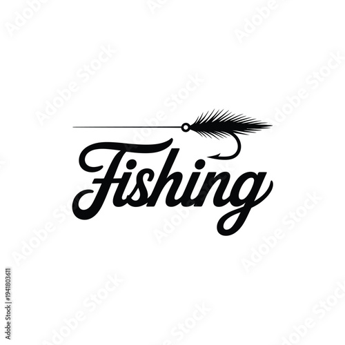 Elegant black and white logo featuring a fishing fly and cursive lettering