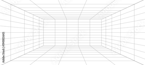 Perspective grid background 3d Vector illustration. Interior design Model projection background template. Line one point perspective