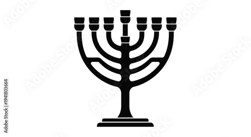 Black silhouette of a traditional jewish menorah on for hanukkah celebrations and jewish holidays, Generative AI.