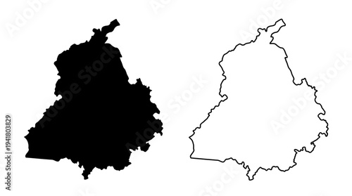 Punjab Map Silhouette and Outline - Indian State Boundary Vector Illustration