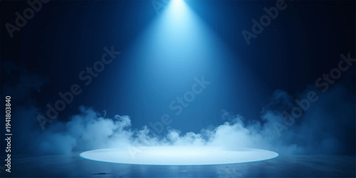 A bright spotlight shines on a beautiful stage under a clear blue summer sky with white clouds and high sunlight