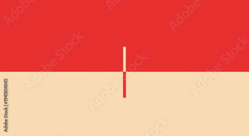 Simple graphic of a vertical line against a red and beige background silhouette