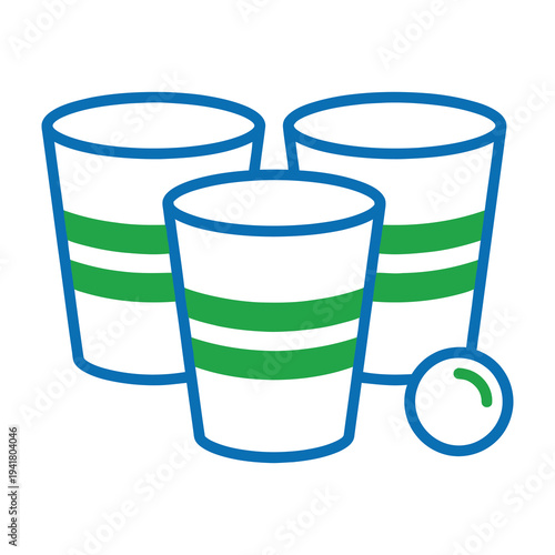 Simple illustration of three plastic cups and a ball for a fun game or party decoration