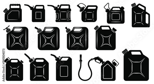 A collection of black oil can icons on a white background