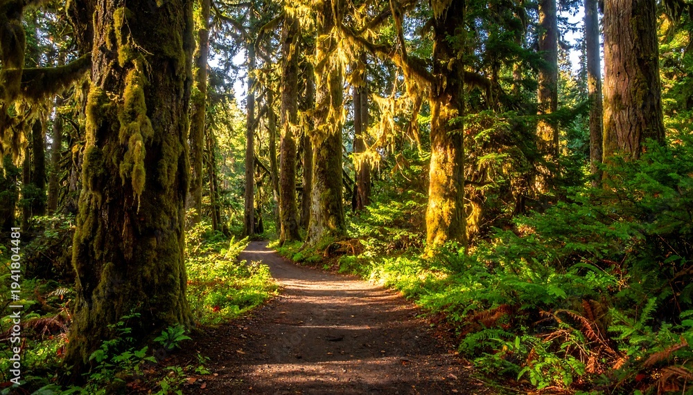 Fototapeta premium Lush Forest Trail - A Pathway Through Natures Embrace.