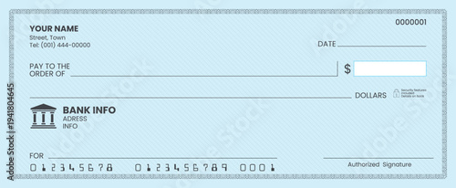 Corporate bank cheque layout.