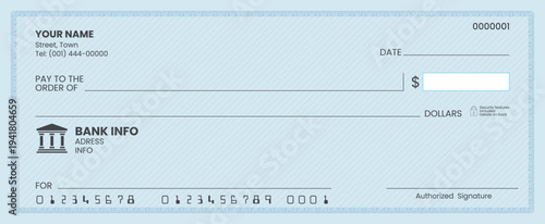 Editable blank bank check mockup.