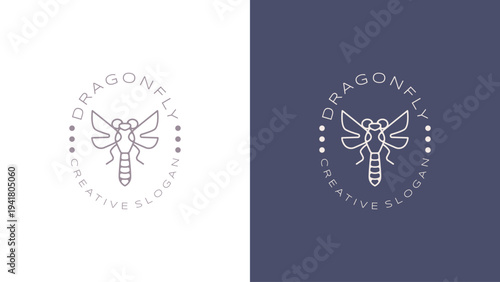 Modern Line Art Dragonfly Logo Design Vector Template Circle Badge for Business Branding