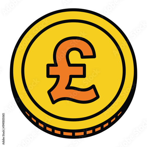 Single British Pound Sterling Coin Vector Illustration for Finance, Banking, Currency Exchange, and UK Economy Concepts