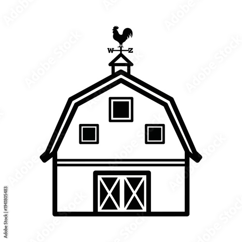 Barn Silhouette with Weather Vane and Windows.