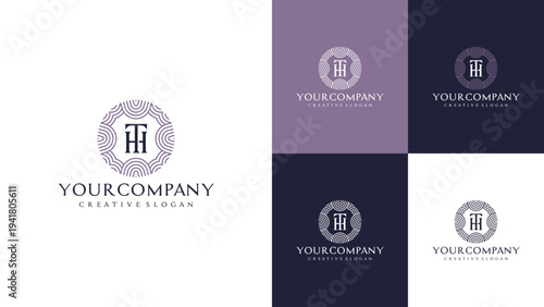 Modern Minimalist TH Monogram Logo Template with Circle Decorative Elements for Creative Companies