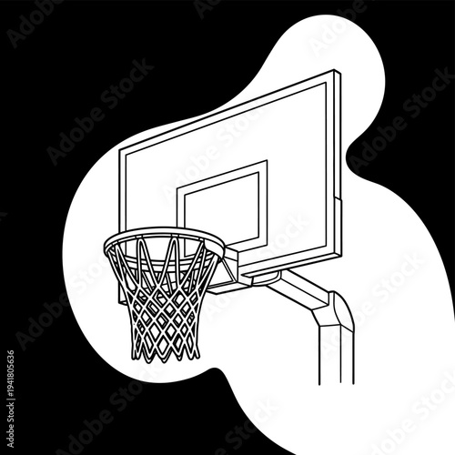 Basketball hoop and backboard line art illustration.