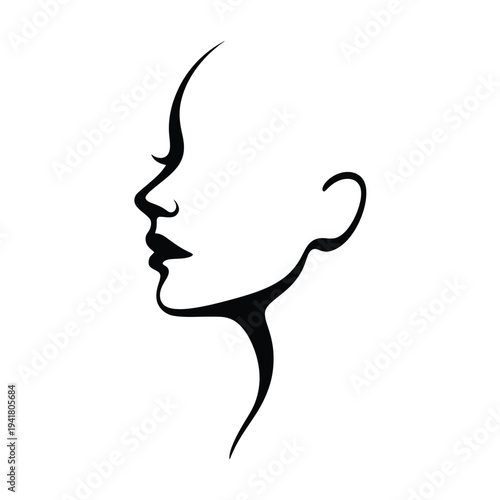 Elegant black silhouette of a woman s face in profile minimalist art