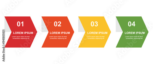 A colorful infographic template with four numbered sections and Lorem Ipsum text