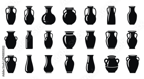 A collection of various black vase silhouettes on a white background