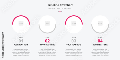 A modern infographic template featuring a timeline flowchart with four steps