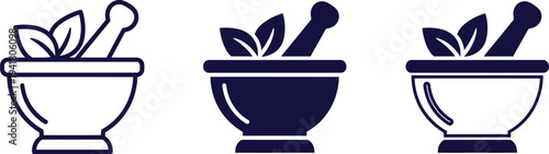 Three mortar and pestle icons in different shades